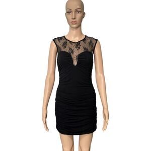 Guess Los Angeles Witchy Black Lace Ruched Bodycon Dress (L)